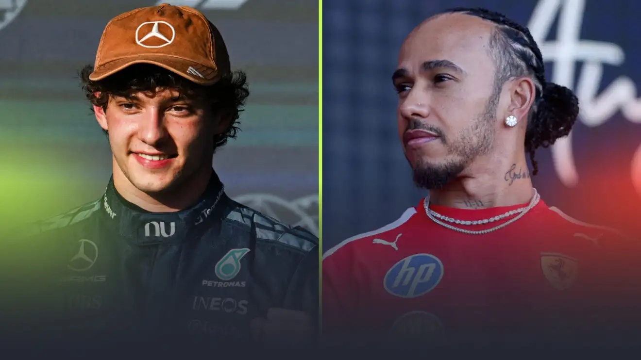 Kimi Antonelli and Lewis Hamilton.
