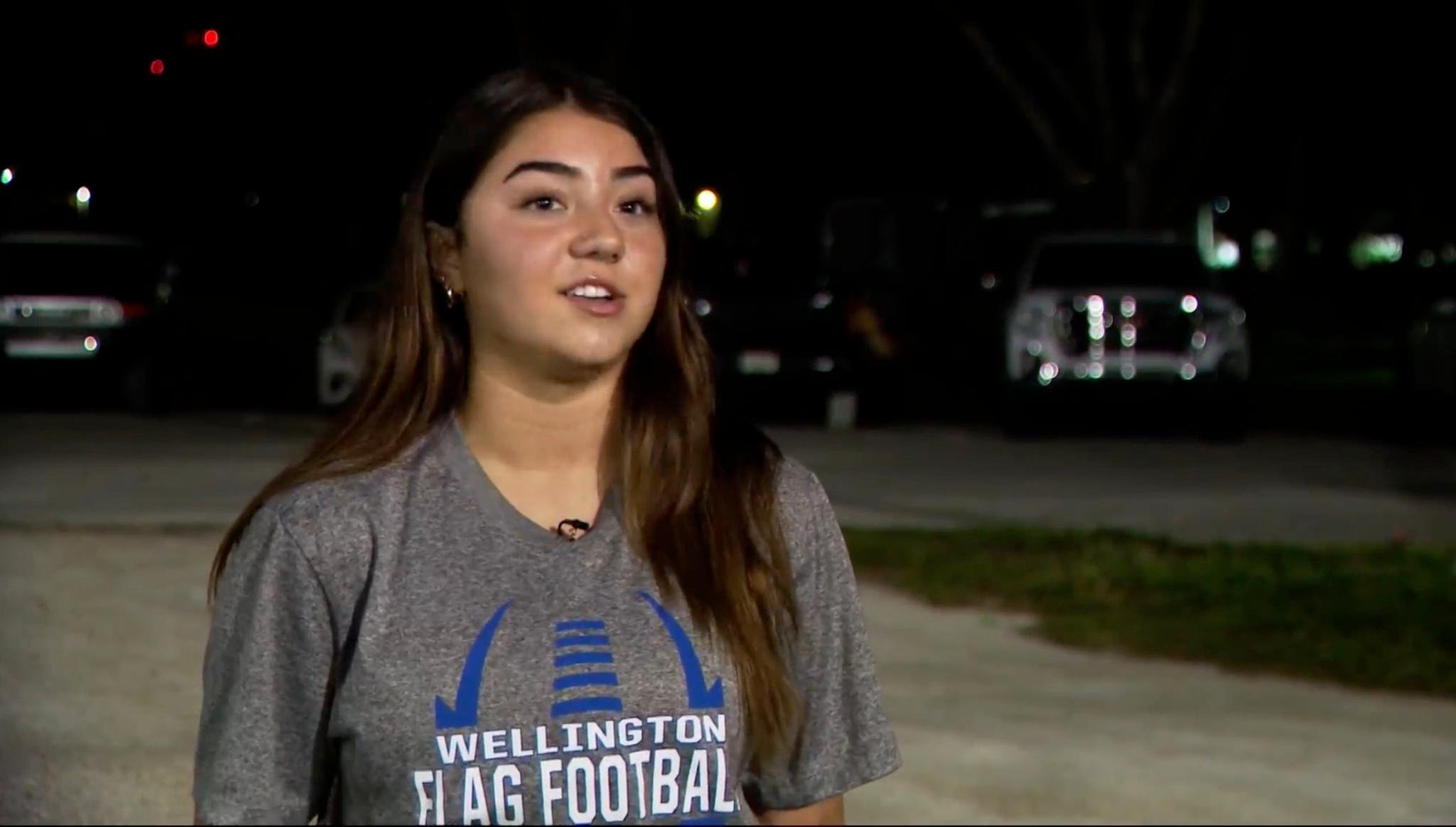 Sophia Lopez, 15, after playing in a youth flag football game in Wellington, Florida.