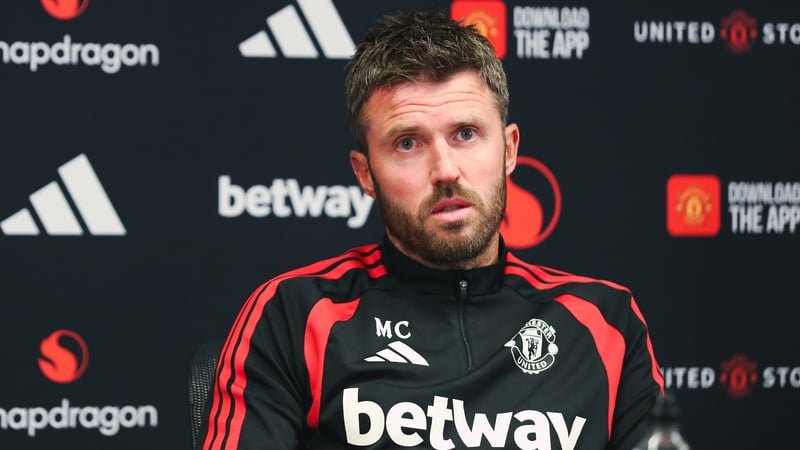 MANCHESTER, ENGLAND - AUGUST 20: Head Coach Michael Carrick of Manchester United speaks during a press conference at Carrington Training Ground on August 20, 2026 in Manchester, England. (Photo by Charlotte Tattersall - MUFC/Manchester United via Getty Im
