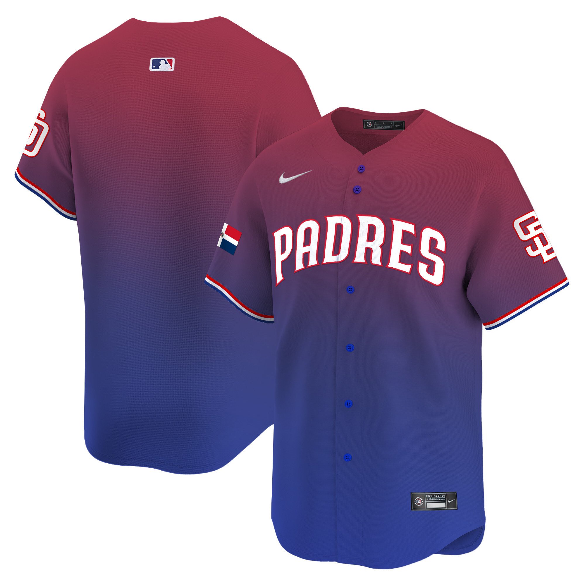 Team mens san diego padres dominican republic vapor premier limited red jersey all stitched