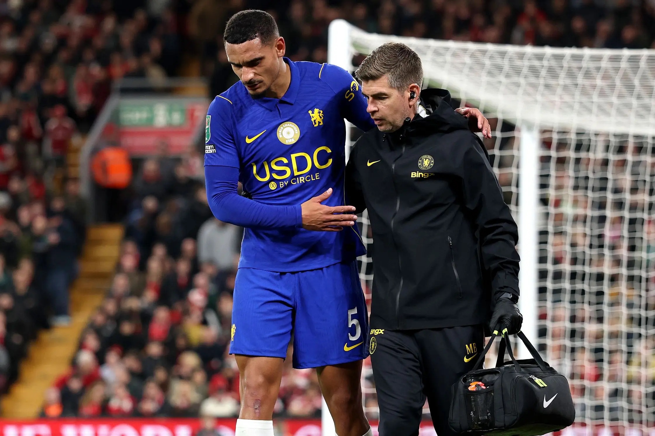 Maxence Lacroix leaving the game injured.    