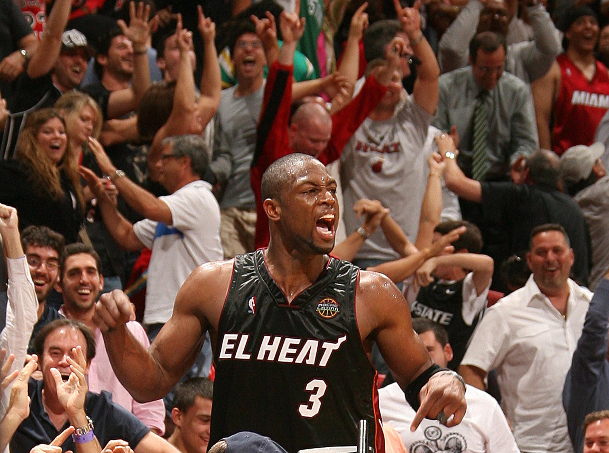 Dwyane Wade #3 of the Miami Heat celebrates a victory over the Chicago Bulls in Miami on Monday, March 9, 2009.