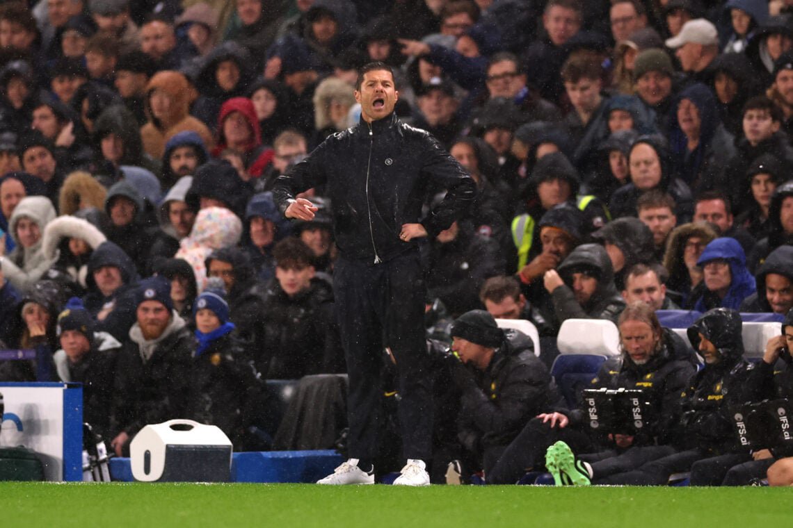 Xabi Alonso, Manager of Chelsea, reacts during the Premier League 2026/27 match between Chelsea FC and Tottenham Hotspur