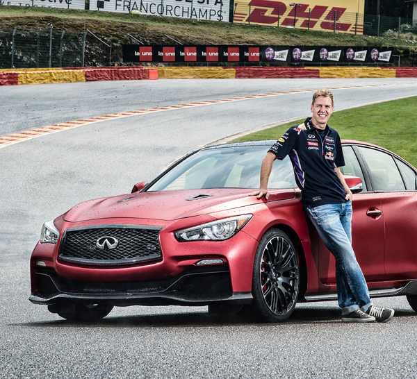 2014 Q50 Eau Rouge Concept with Sebastian Vettel At Eau Rouge long shot
