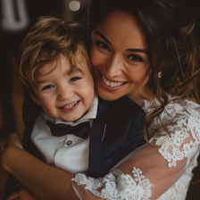 A happy bride and a smiling little boy | Source: Midjourney