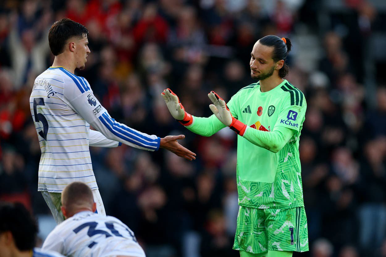 James Trafford apologises to his team-mates after Evanilson's opening goal