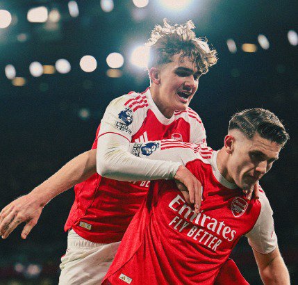 Max Dowman and Victor Gyokeres celebrate a goal for Arsenal. PHOTO/@Arsenal/X