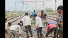 Efforts underway to restore rail traffic at Taraori station on Tuesday. (HT Photo)