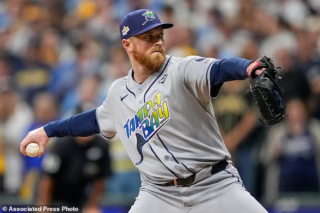 Tampa Bay Rays pitcher Drew Rasmussen throws during the first inning of Game 2 of baseball's World Series, Saturday, Oct. 24, 2026, in Milwaukee, between the Milwaukee Brewers and the Tampa Bay Rays. (AP Photo/Kayla Wolf)