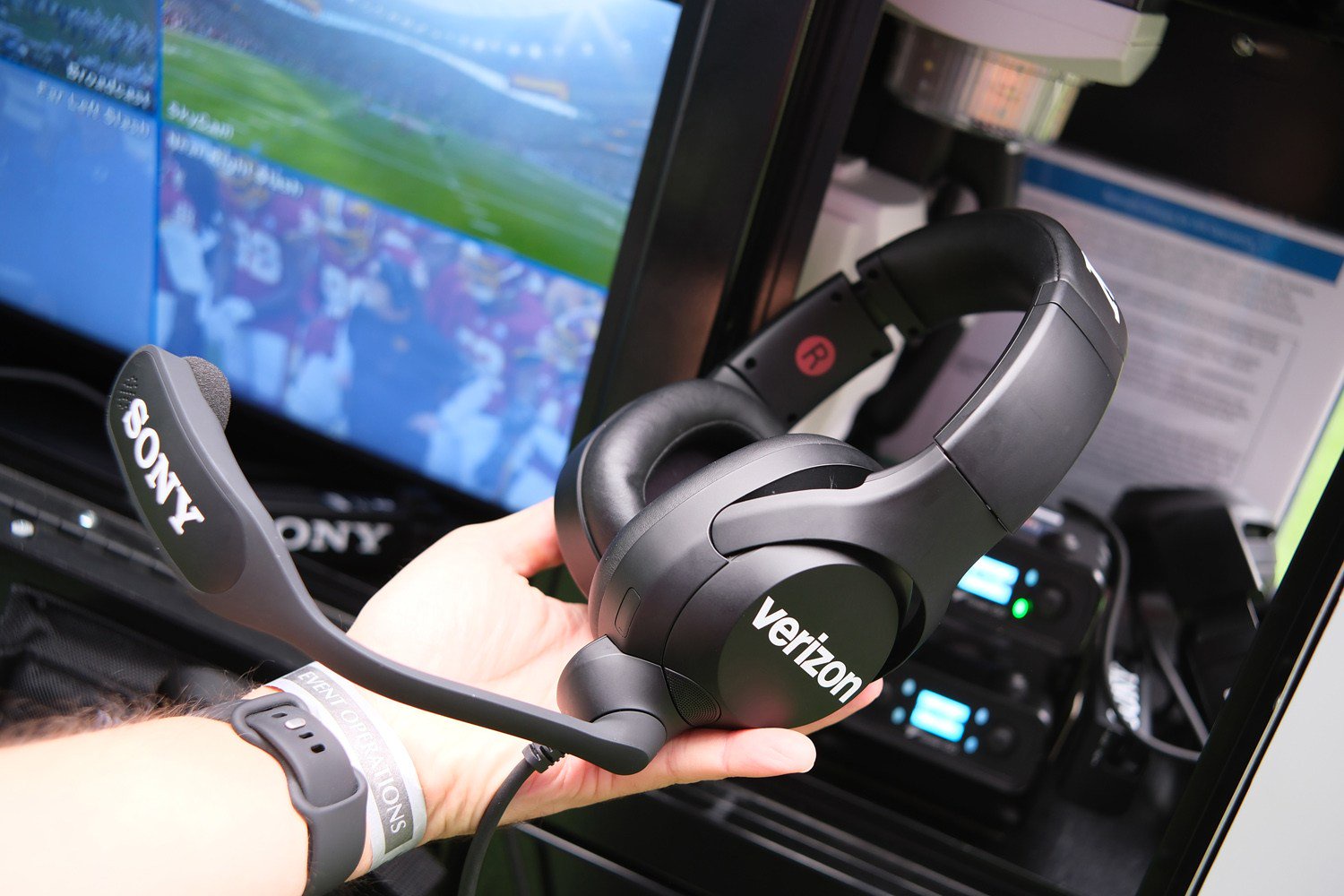 Sony NFL London headset in hand
