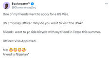 Nigerian man granted US visa after giving the consulate a rather 