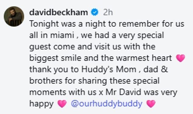 After the game: David shared a series of sweet snaps of his interaction with Huddy