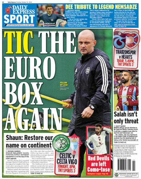 The back page of the Scottish Daily Express on 221026