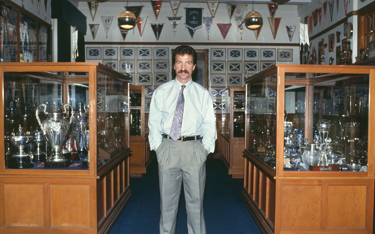 Graeme Souness pictured in the club trophy room during the 1989/90 season.
