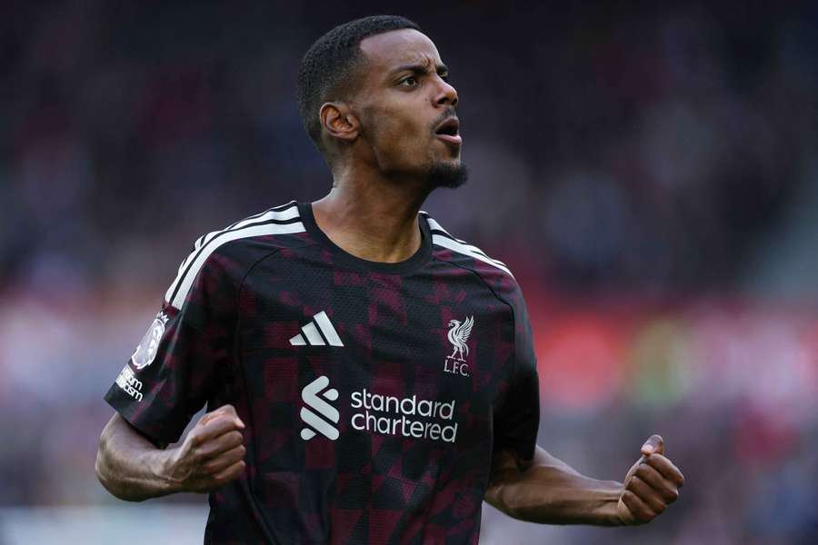 Alexander Isak celebrates his goal for Liverpool