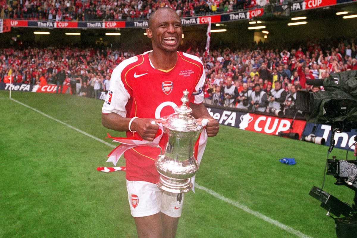 Patrick Vieira of Arsenal with the FA Cup Trophy after the FA Cup Final match between Arsenal and Manchester United