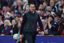 Unai Emery, manager of Aston Villa, looks on during the UEFA Europa Conference League 2023/24 Semi-Final first leg match between Aston Villa and Ol...