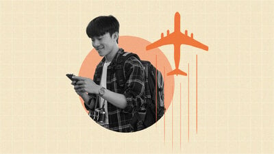 Man booking a flight on a mobile device