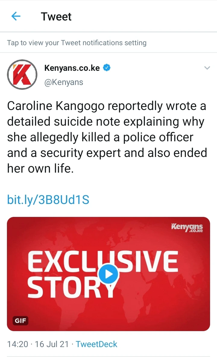 She Was Swindled Details Of Suicide Note Left By Killer Cop Caroline Kangogo Revealed By Detectives Kenyan Lyrics