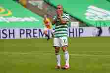 Patryk Klimala of Celtic reacts during the Ladbrokes Scottish Premiership match between Celtic and Motherwell at Celtic Park on August 30, 2020 in ...