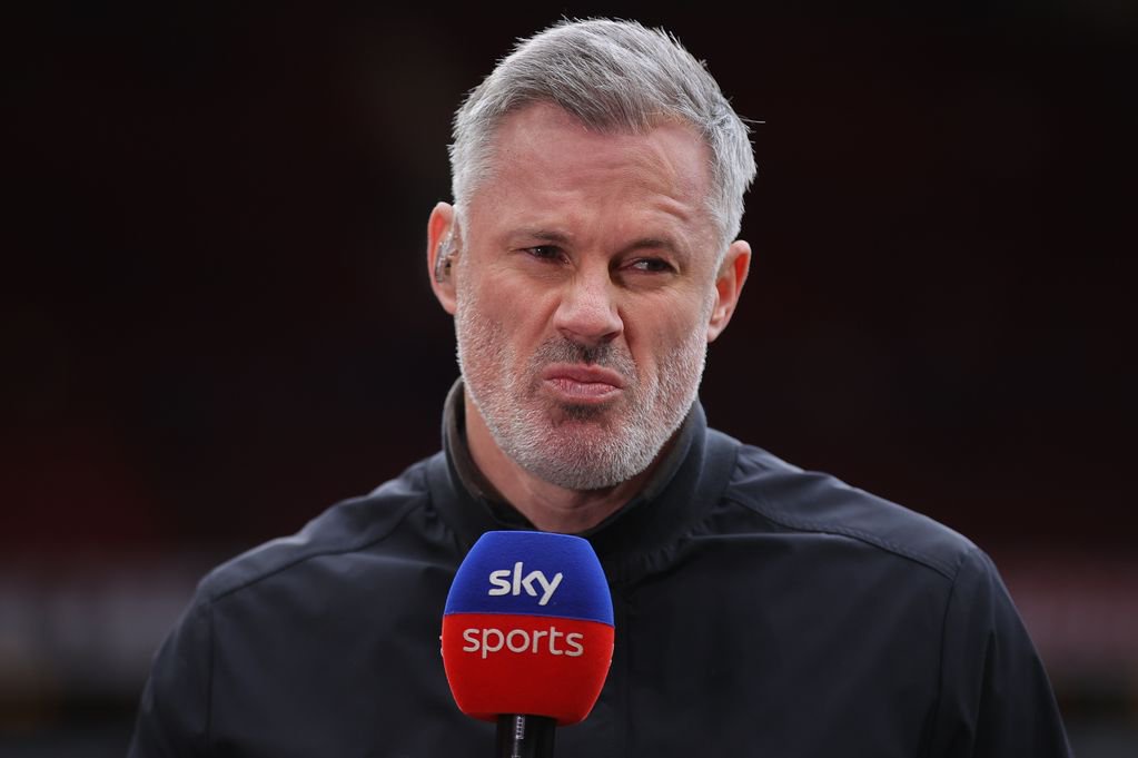 Sky Sports pundit Jamie Carragher during the Premier League match between Manchester United and Liverpool