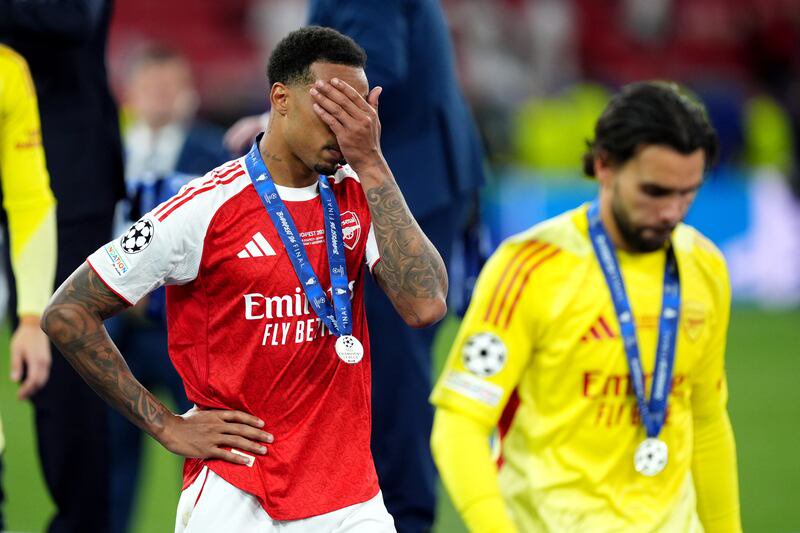 Gabriel missed the decisive penalty as Arsenal lost the Champions League final shootout to Paris St Germain