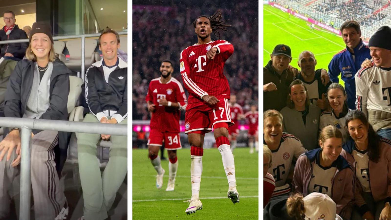 Gute Laune in der Allianz Arena: Die Biathlon-Legenden um Franziska Preuß jubelten für den FC Bayern.