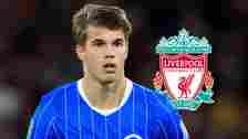 Brighton star Luka Vuskovic with a Liverpool badge