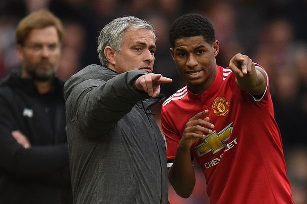 Former Manchester United manager Jose Mourinho (left) and Marcus Rashford.