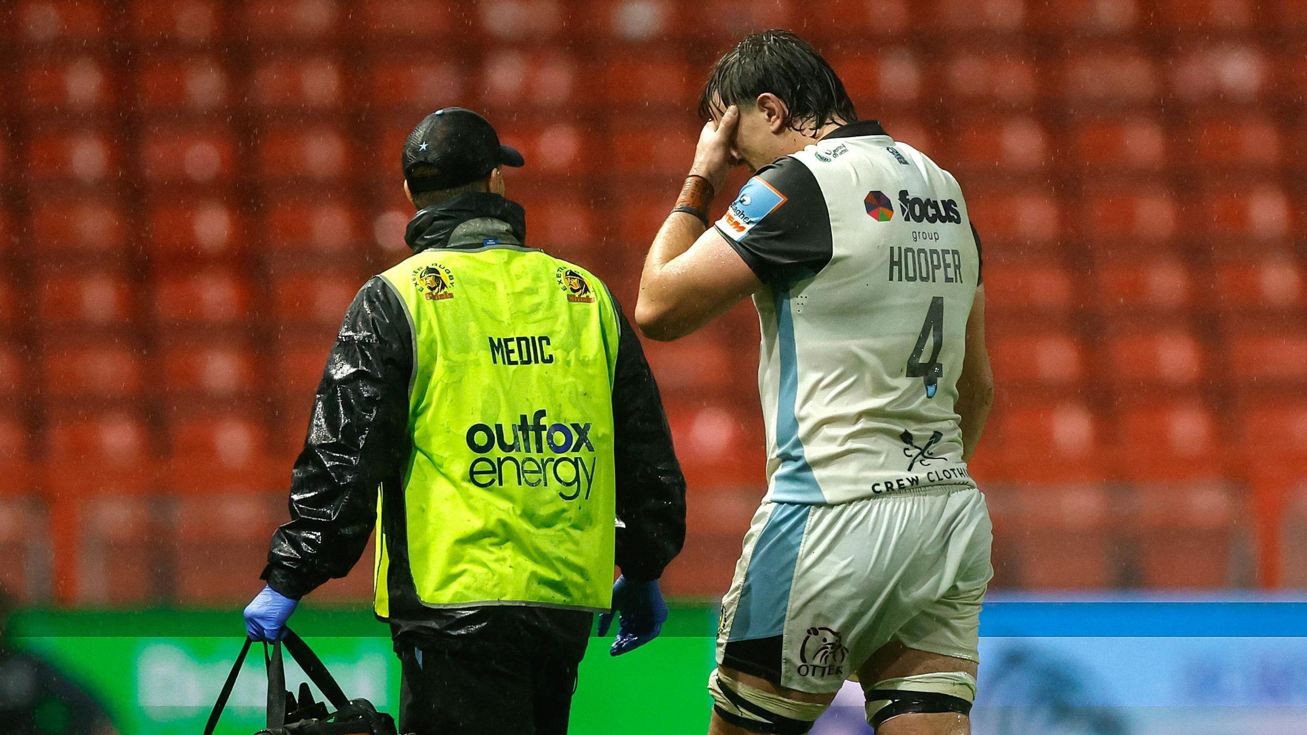 Tom Hooper leaves the field moments before half-time at Ashton Gate