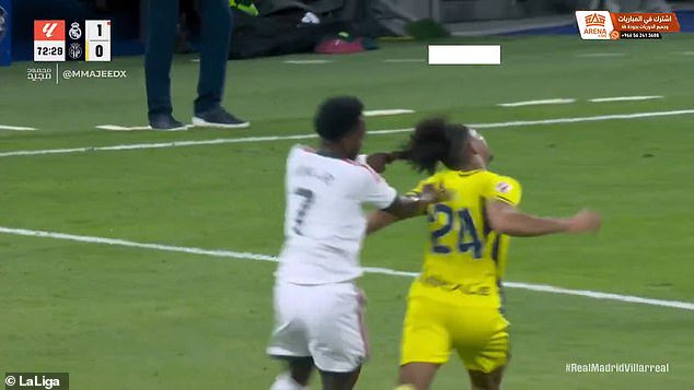 Vinicius Jr has been slapped with a four-match ban for this hair pull during Real Madrid's 1-0 win over Villarreal