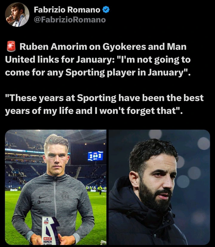 New Man U Coach Ruben Amorim Rules Out January Transfers for Sporting Players