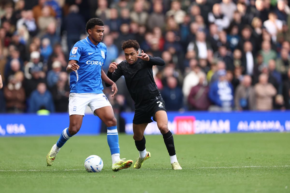 Jhon Solís of Birmingham City and Kealey Adamson of Queens Park Rangers