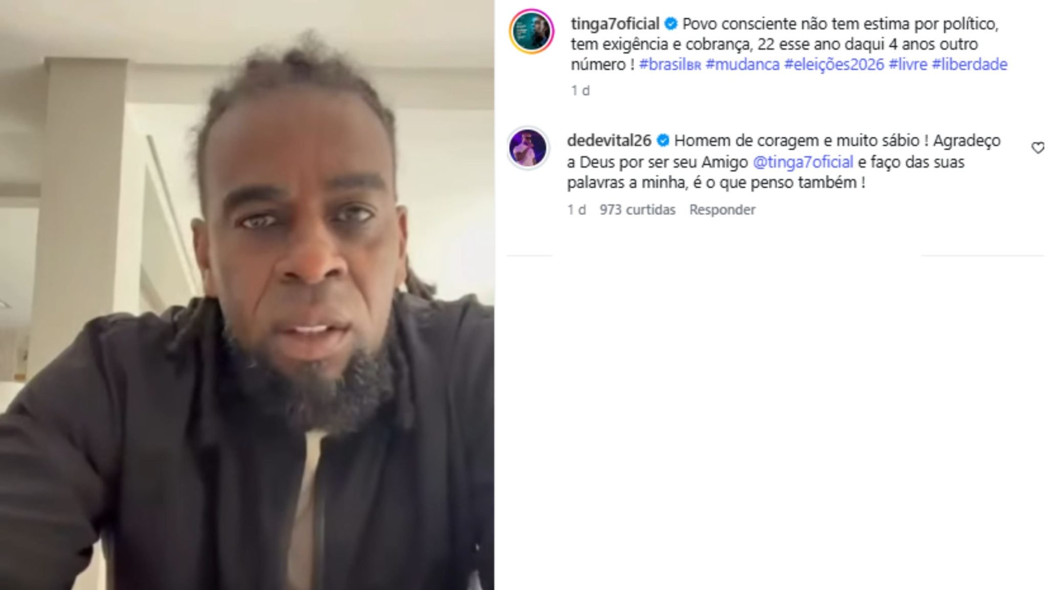 Manifestação de Tinga contou com apoio de DedéFoto: Instagram/Reprodução/ND Mais