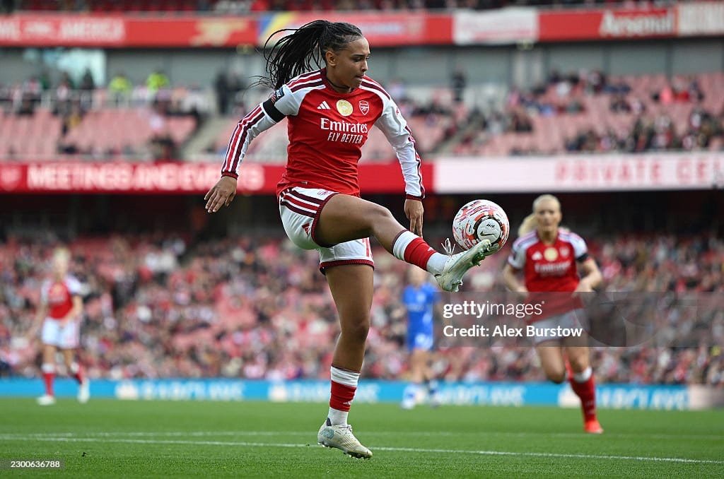Lisa Baum versus Birmingham City (Photo by Alex Burstow/Arsenal FC via Getty Images)
