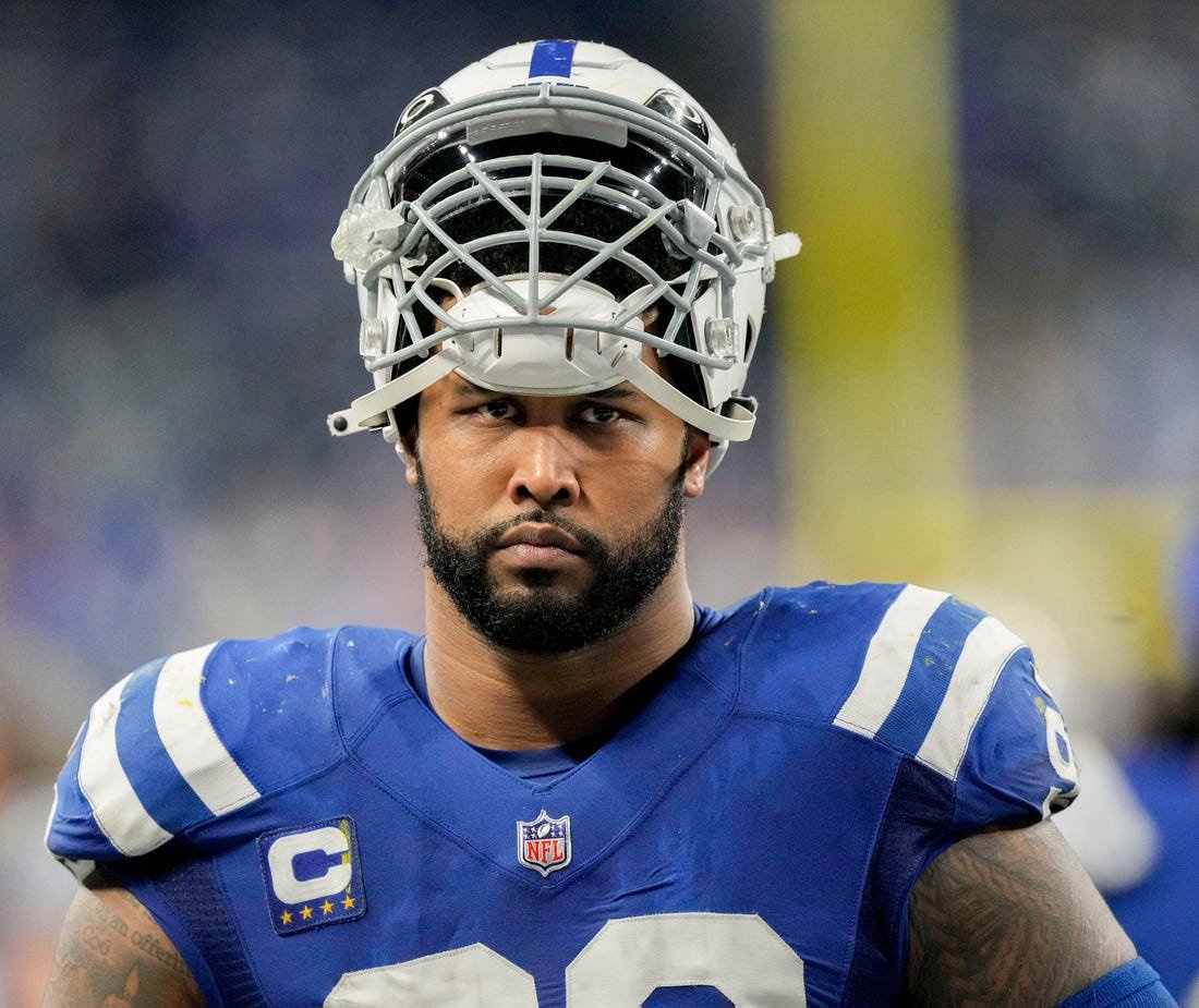 Indianapolis Colts defensive tackle DeForest Buckner (99) leaves the field Tuesday, Dec. 27, 2022, after losing a game 20-3 against the Los Angeles Chargers at Lucas Oil Stadium in Indianapolis.