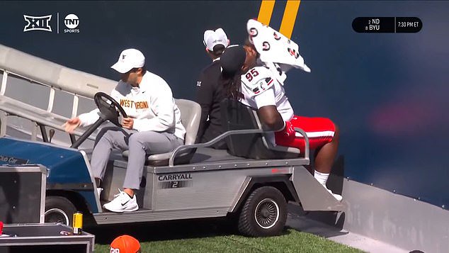The defensive tackle recoiled in agony after the blunder from the staff member