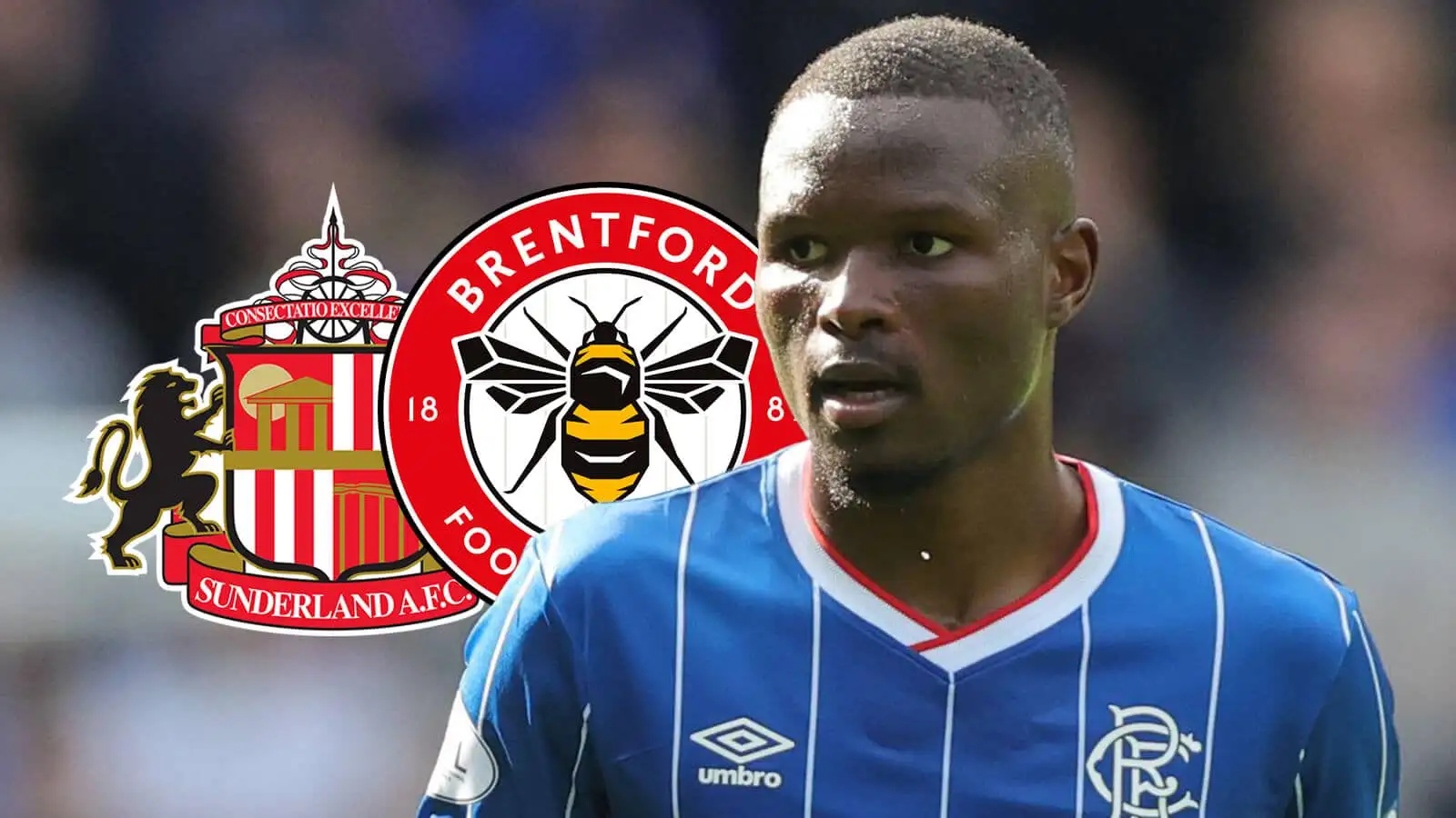 Olwethu Makhanya with Brentford and Sunderland badges