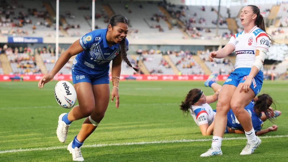Freedom Crichton Ropati of Samoa scores a try 