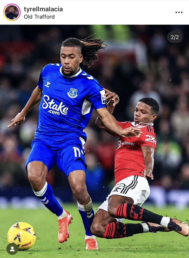 Man Utd defender, Tyrell Malacia Shares Photo of his 'dangerous' tackle at Alex Iwobi that injured the Everton star