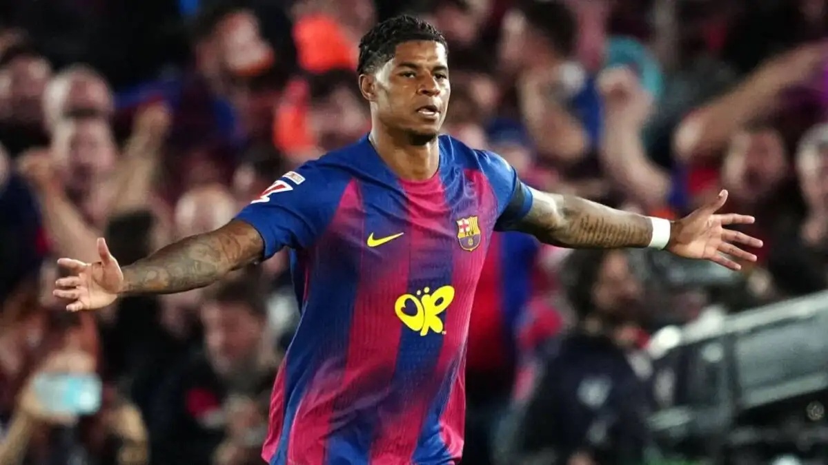Marcus Rashford celebrates for Barcelona
