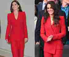 Princess Kate wears a red Alexander McQueen suit