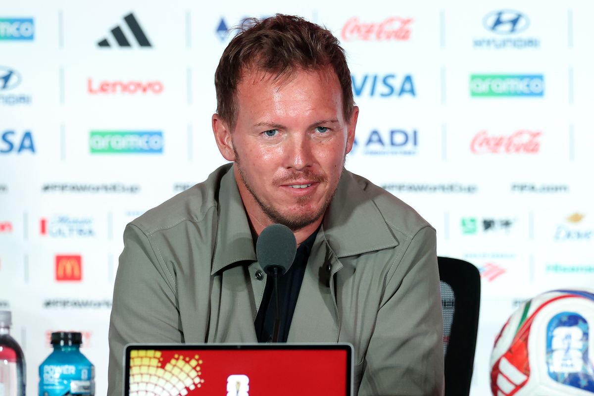 TORONTO, ONTARIO - JUNE 19: Julian Nagelsmann, Head Coach of Germany, speaks to the media during a press conference one day ahead of the FIFA World Cup 2026 Group E match between Germany and Cote D'Ivoire at Toronto Stadium on June 19, 2026 in Toronto, Ontario. (Photo by Ezra Shaw - FIFA/FIFA via Getty Images)