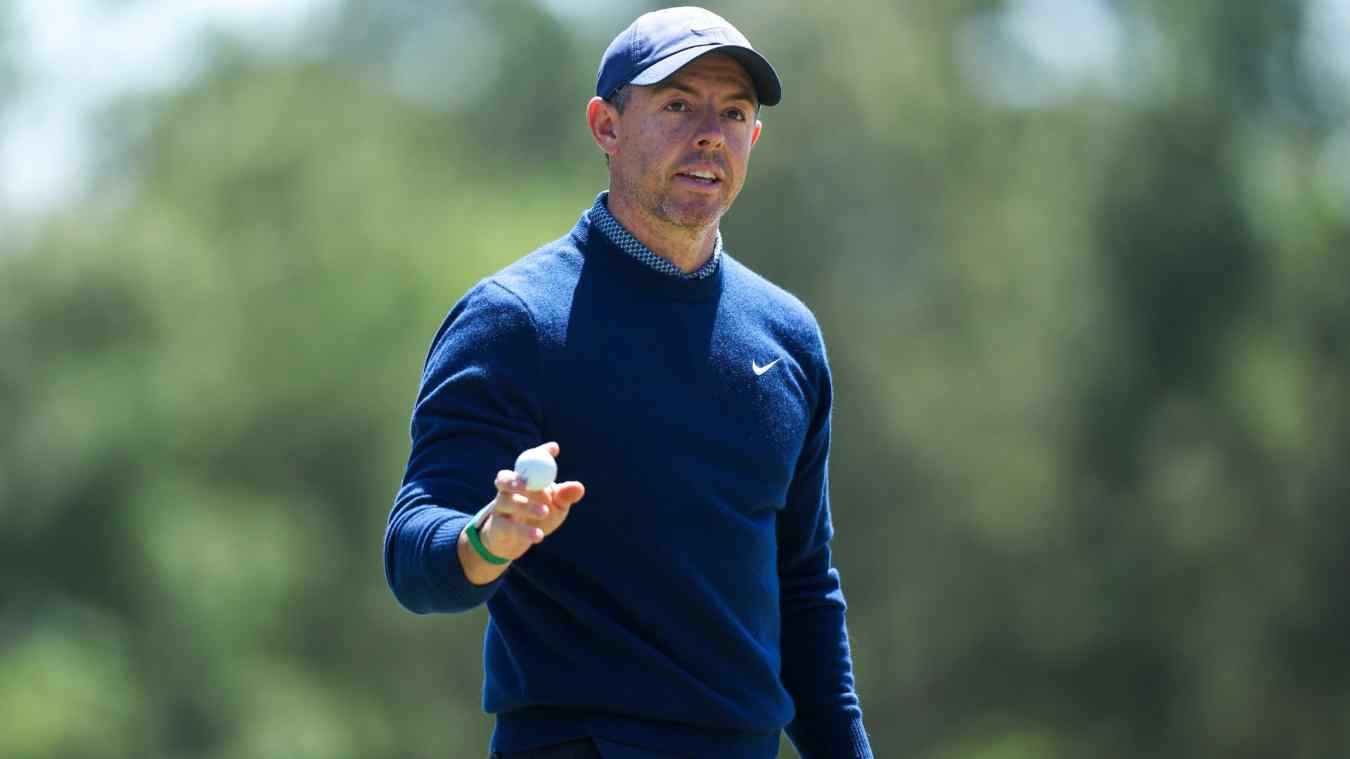 Rory McIlroy of Northern Ireland reacts on the eighth green during the first round of the 2026 Masters Tournament at Augusta National Golf Club on April 09, 2026 in Augusta, Georgia