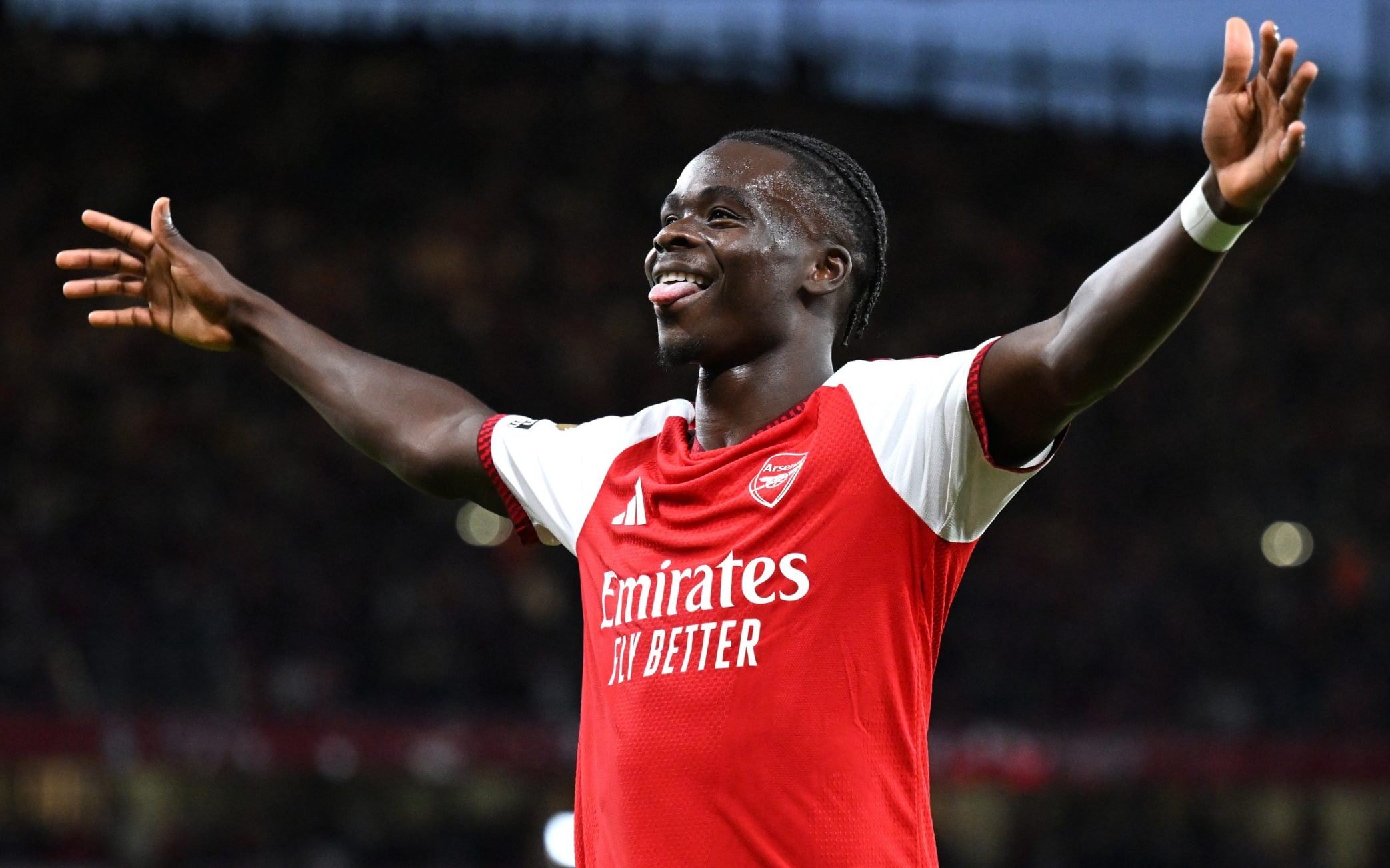 Bukayo Saka celebrates a goal