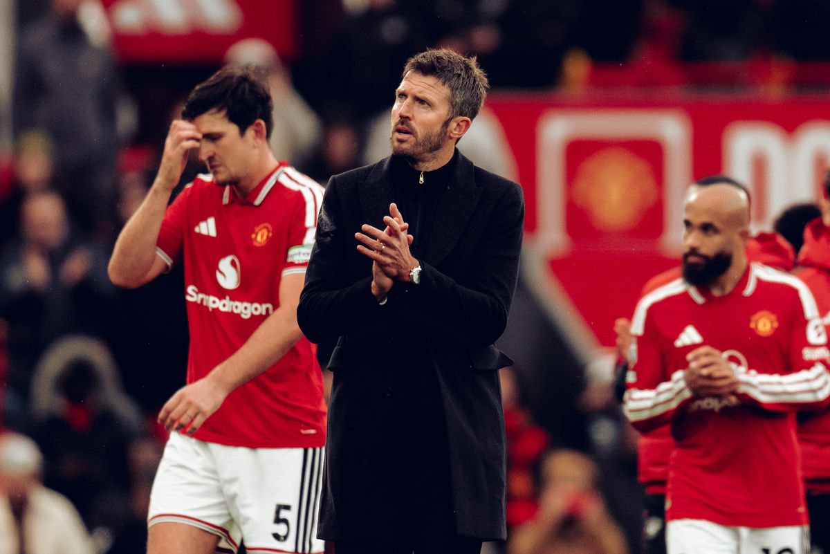 Head Coach Michael Carrick of Manchester United walks off after the Premier League 2026/27 match between Manchester United and AFC Bournemouth
