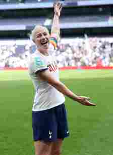 Bethany England of Tottenham Hotspur celebrates afterthe Adobe Women's FA Cup Semi Final at Tottenham Hotspur Stadium