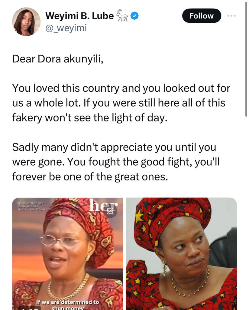 Nigerians pay glowing tribute to ex-NAFDAC boss, Dora Akunyili, days after agency uncovered factories produce fake drinks were uncovered