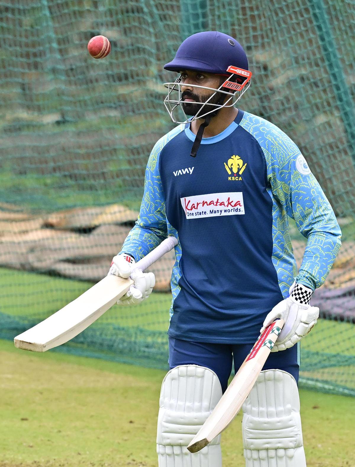 Karnataka's Shreyas Gopal at training session ahead of the Ranji Trophy match against Tripura at the Srikantadatta Narasimha Raja Wadiyar ground (Gangotri Glades), Mysuru, on October 25, 2026. 