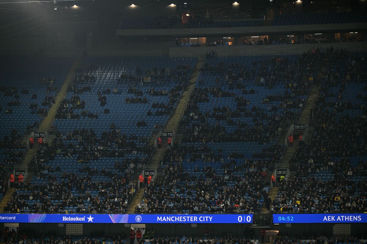 There were thousands of empty seats for City's Champions League tie with AEK Athens on Tuesday night